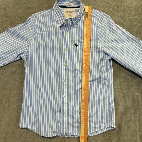 Abercrombie and Fitch Muscle Shirt Medium Blue & White Stripe Button Up Preppy - Picture 7 of 9